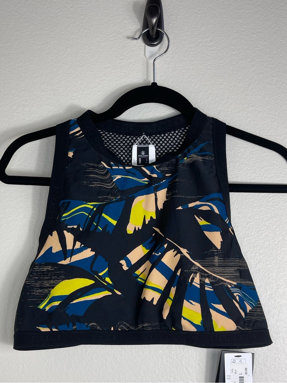 Volcom Lost Marbles Crop Activewear Tank Top – Built-In Bra- Swim Top Large NWT